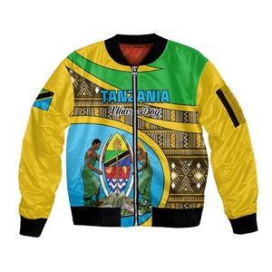 Personalized Tanzania Independence Day Sleeve Zip Bomber Jacket with Tanzanian Coat of Arms and African Pattern