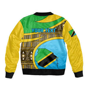 Personalized Tanzania Independence Day Sleeve Zip Bomber Jacket with Tanzanian Coat of Arms and African Pattern