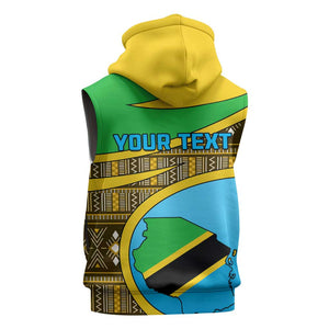 Personalized Tanzania Independence Day Sleeveless Hoodie with Tanzanian Coat of Arms and African Pattern - African Pride