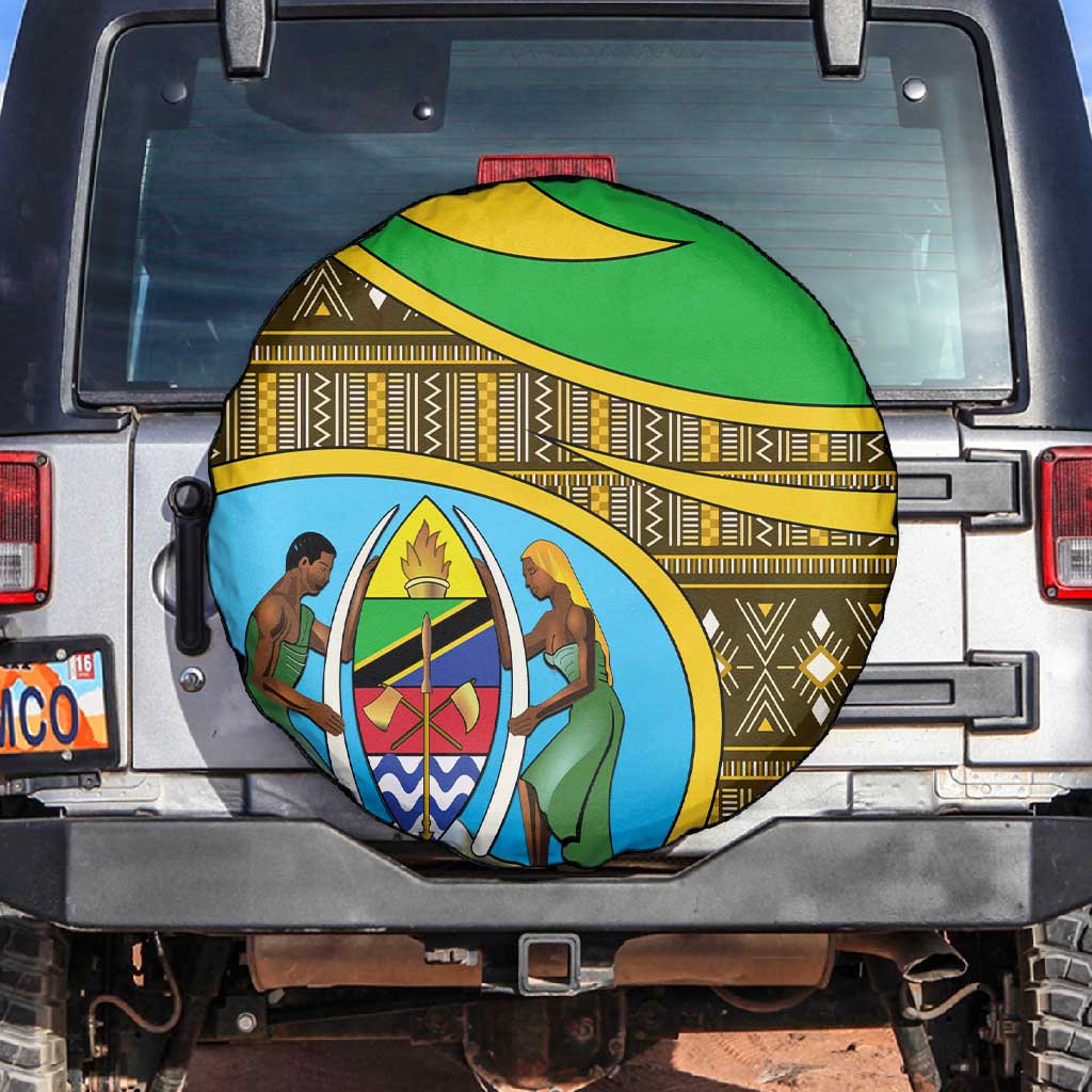 Tanzania Independence Day Spare Tire Cover with Tanzanian Coat of Arms and African Pattern