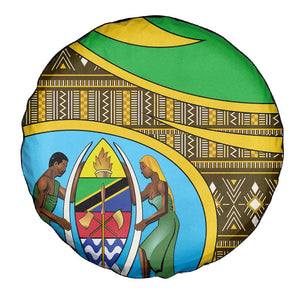 Tanzania Independence Day Spare Tire Cover with Tanzanian Coat of Arms and African Pattern