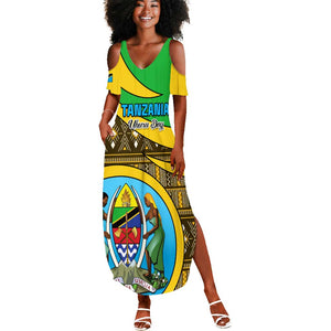 Personalized Tanzania Independence Day Summer Maxi Dress with Tanzanian Coat of Arms and African Pattern