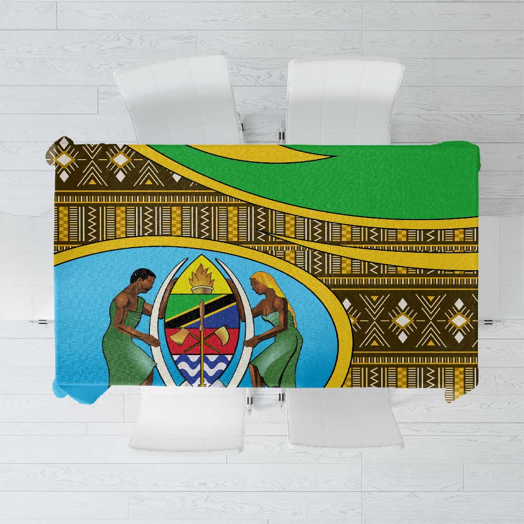 Tanzania Independence Day Tablecloth with Tanzanian Coat of Arms and African Pattern