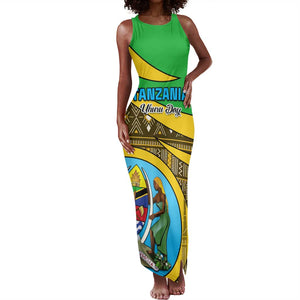 Personalized Tanzania Independence Day Tank Maxi Dress with Tanzanian Coat of Arms and African Pattern