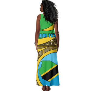 Personalized Tanzania Independence Day Tank Maxi Dress with Tanzanian Coat of Arms and African Pattern