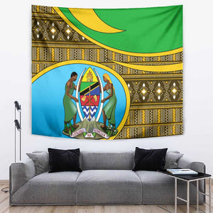 Tanzania Independence Day Tapestry with Tanzanian Coat of Arms and African Pattern