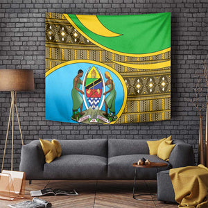 Tanzania Independence Day Tapestry with Tanzanian Coat of Arms and African Pattern