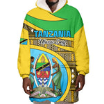 Personalized Tanzania Independence Day Wearable Blanket Hoodie with Tanzanian Coat of Arms and African Pattern