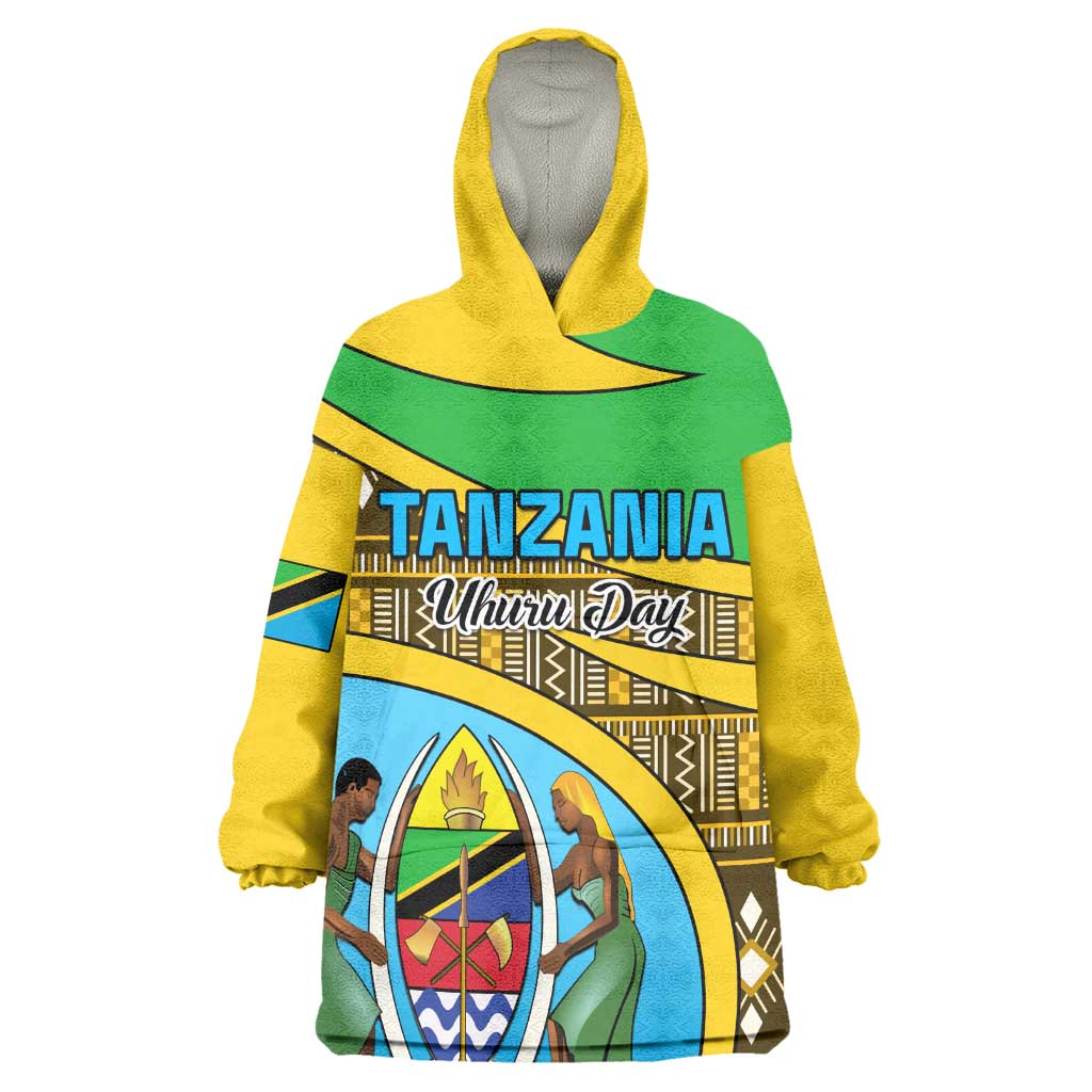 Personalized Tanzania Independence Day Wearable Blanket Hoodie with Tanzanian Coat of Arms and African Pattern