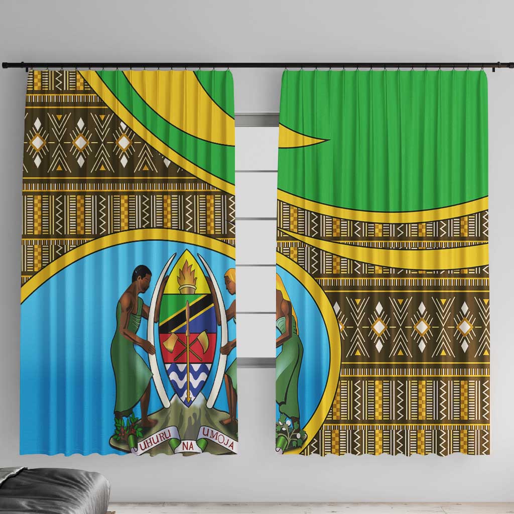 Tanzania Independence Day Window Curtain with Tanzanian Coat of Arms and African Pattern