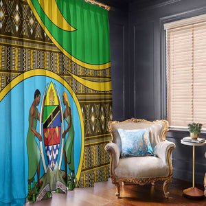 Tanzania Independence Day Window Curtain with Tanzanian Coat of Arms and African Pattern