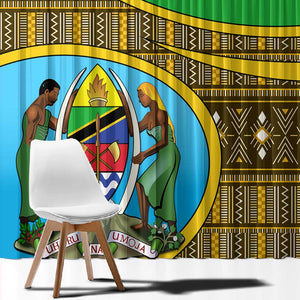 Tanzania Independence Day Window Curtain with Tanzanian Coat of Arms and African Pattern