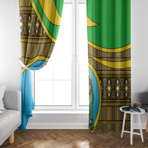 Tanzania Independence Day Window Curtain with Tanzanian Coat of Arms and African Pattern