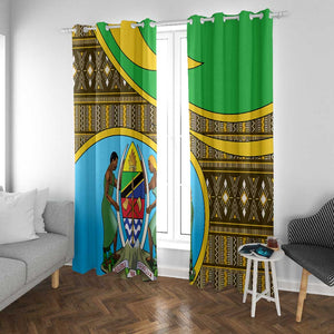 Tanzania Independence Day Window Curtain with Tanzanian Coat of Arms and African Pattern