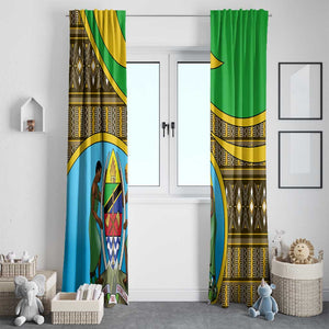 Tanzania Independence Day Window Curtain with Tanzanian Coat of Arms and African Pattern