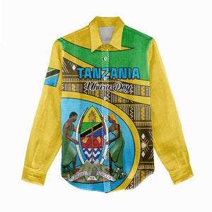 Personalized Tanzania Independence Day Women Casual Shirt with Tanzanian Coat of Arms and African Pattern