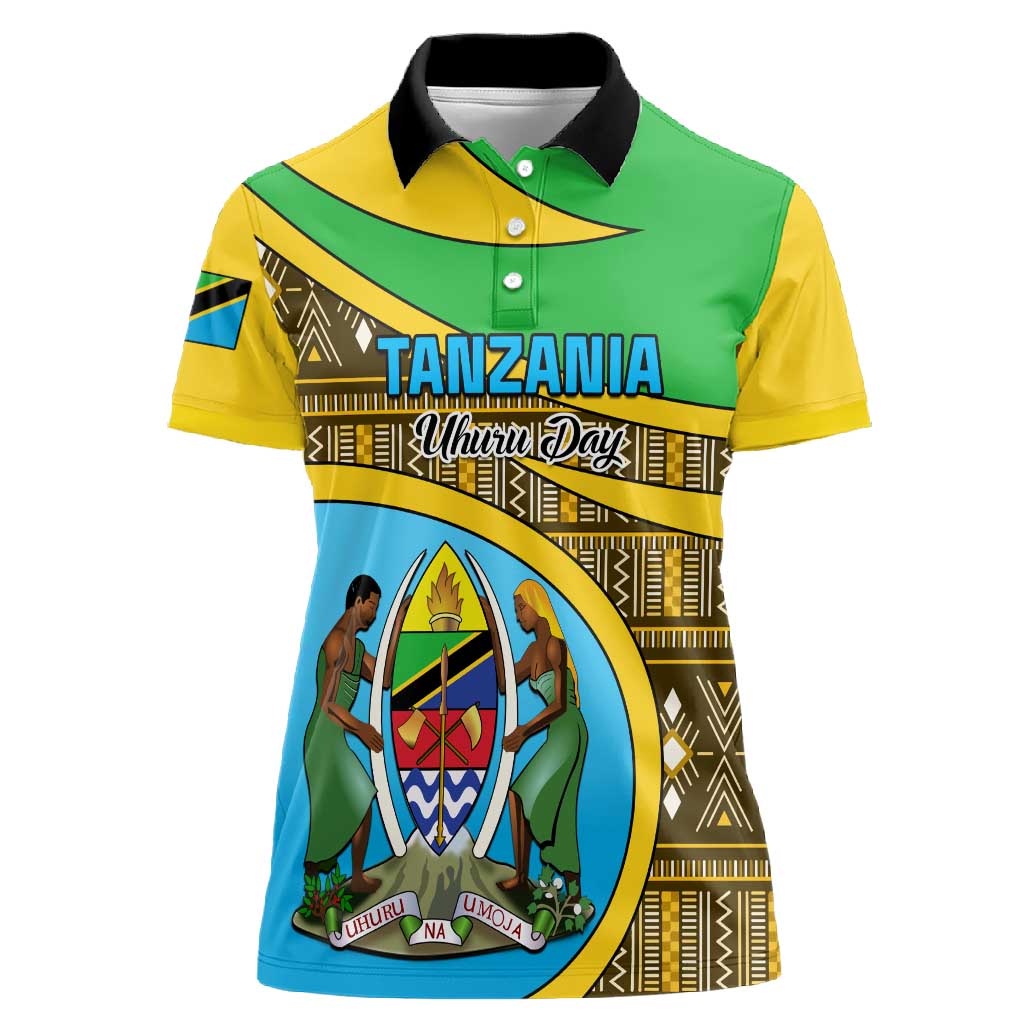 Personalized Tanzania Independence Day Women Polo Shirt with Tanzanian Coat of Arms and African Pattern