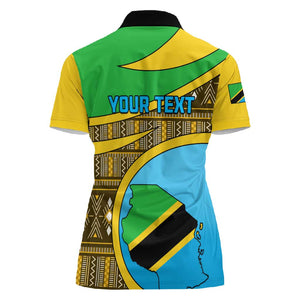 Personalized Tanzania Independence Day Women Polo Shirt with Tanzanian Coat of Arms and African Pattern