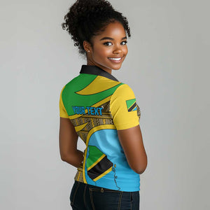 Personalized Tanzania Independence Day Women Polo Shirt with Tanzanian Coat of Arms and African Pattern