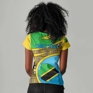 Personalized Tanzania Independence Day Women V-Neck T-Shirt with Tanzanian Coat of Arms and African Pattern