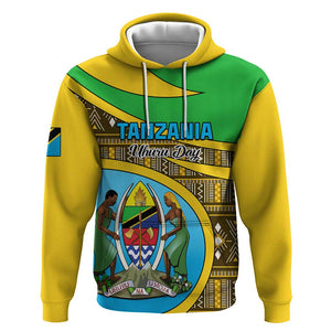 Personalized Tanzania Independence Day Zip Hoodie with Tanzanian Coat of Arms and African Pattern