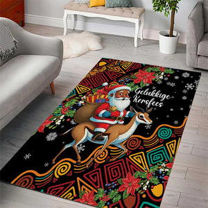 South Africa Gelukkige Kersfees Area Rug Black Santa Claus Riding Springbok