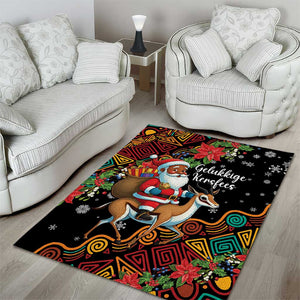 South Africa Gelukkige Kersfees Area Rug Black Santa Claus Riding Springbok