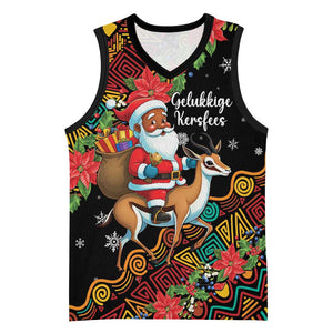 South Africa Gelukkige Kersfees Basketball Jersey Black Santa Claus Riding Springbok LT01