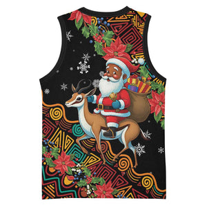 South Africa Gelukkige Kersfees Basketball Jersey Black Santa Claus Riding Springbok LT01