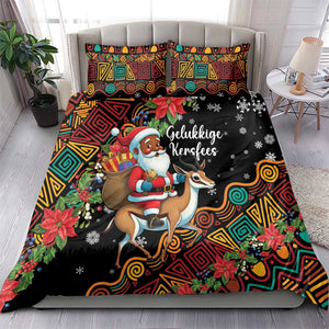 South Africa Gelukkige Kersfees Bedding Set Black Santa Claus Riding Springbok