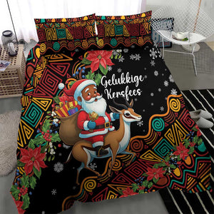 South Africa Gelukkige Kersfees Bedding Set Black Santa Claus Riding Springbok