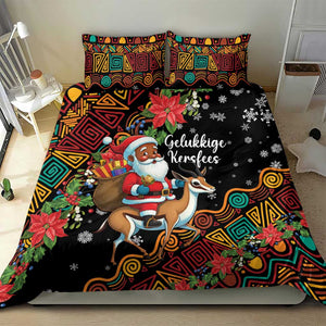 South Africa Gelukkige Kersfees Bedding Set Black Santa Claus Riding Springbok