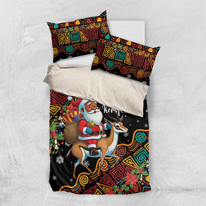 South Africa Gelukkige Kersfees Bedding Set Black Santa Claus Riding Springbok