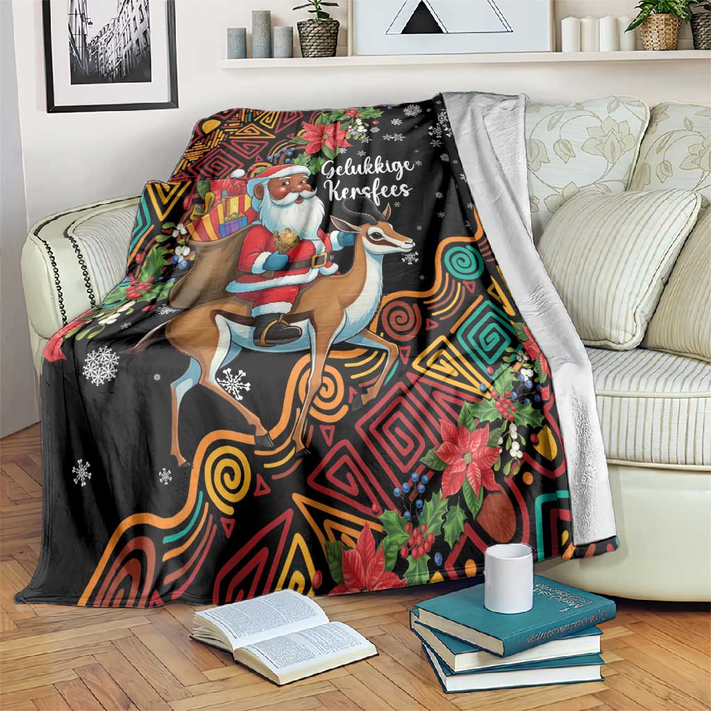 South Africa Gelukkige Kersfees Blanket Black Santa Claus Riding Springbok