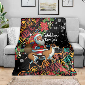 South Africa Gelukkige Kersfees Blanket Black Santa Claus Riding Springbok