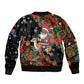 South Africa Gelukkige Kersfees Bomber Jacket Black Santa Claus Riding Springbok