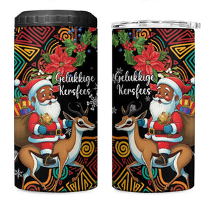 South Africa Gelukkige Kersfees 4 in 1 Can Cooler Tumbler Black Santa Claus Riding Springbok