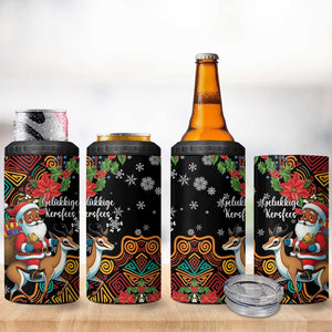 South Africa Gelukkige Kersfees 4 in 1 Can Cooler Tumbler Black Santa Claus Riding Springbok