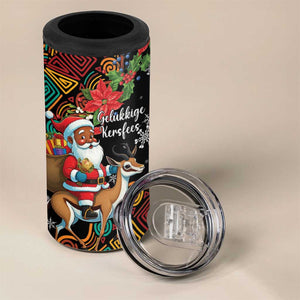 South Africa Gelukkige Kersfees 4 in 1 Can Cooler Tumbler Black Santa Claus Riding Springbok