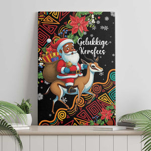 South Africa Gelukkige Kersfees Canvas Wall Art Black Santa Claus Riding Springbok