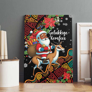 South Africa Gelukkige Kersfees Canvas Wall Art Black Santa Claus Riding Springbok