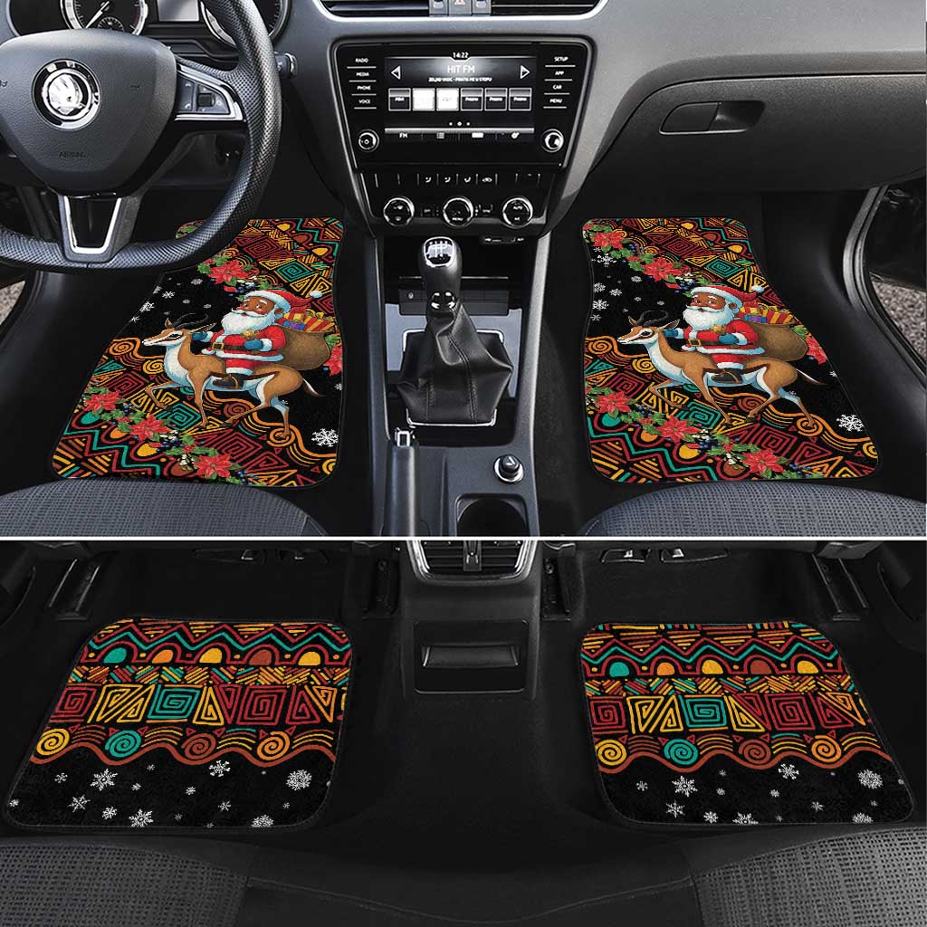 South Africa Gelukkige Kersfees Car Mats Black Santa Claus Riding Springbok