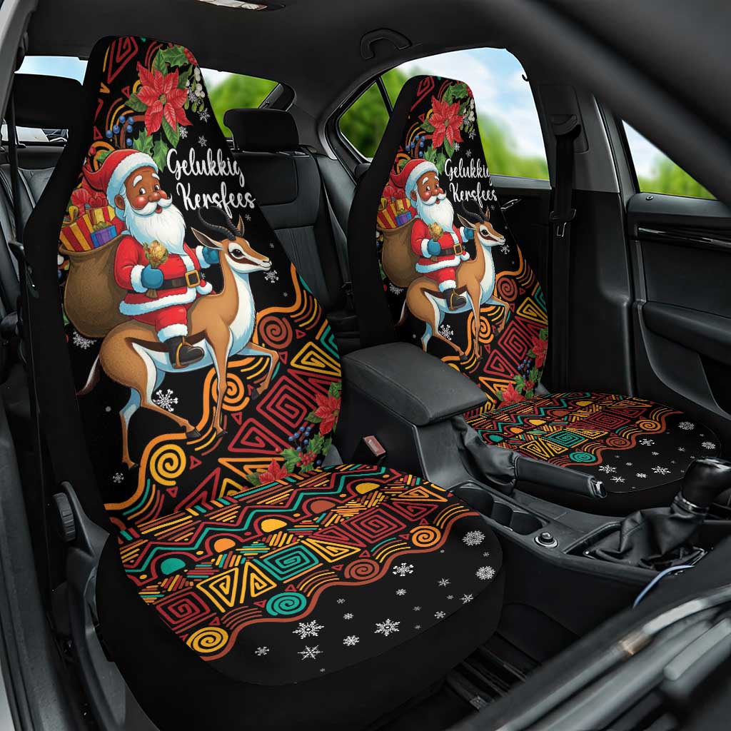 South Africa Gelukkige Kersfees Car Seat Cover Black Santa Claus Riding Springbok