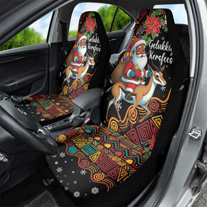 South Africa Gelukkige Kersfees Car Seat Cover Black Santa Claus Riding Springbok