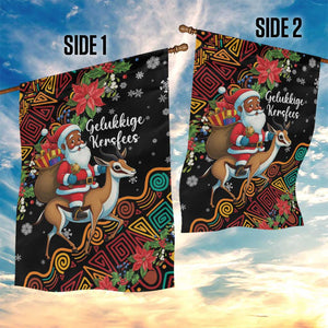 South Africa Gelukkige Kersfees Garden Flag Black Santa Claus Riding Springbok