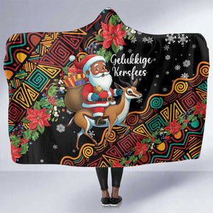 South Africa Gelukkige Kersfees Hooded Blanket Black Santa Claus Riding Springbok