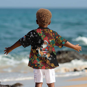 South Africa Gelukkige Kersfees Kid Hawaiian Shirt Black Santa Claus Riding Springbok