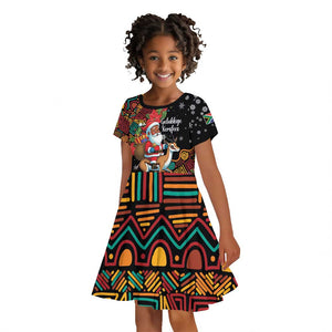 South Africa Gelukkige Kersfees Kid Short Sleeve Dress Black Santa Claus Riding Springbok