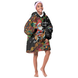 South Africa Gelukkige Kersfees Kid Wearable Blanket Hoodie Black Santa Claus Riding Springbok