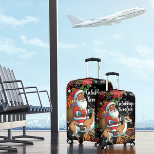 South Africa Gelukkige Kersfees Luggage Cover Black Santa Claus Riding Springbok